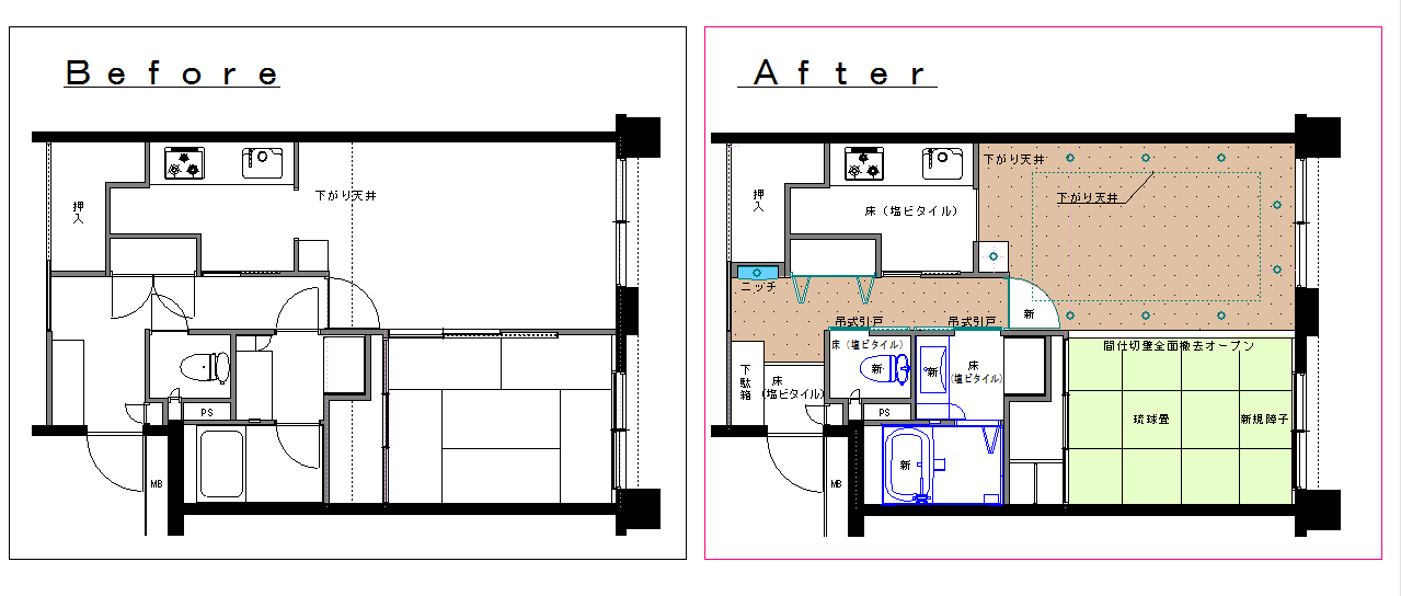 画像をクリックで拡大　施工前→施工後